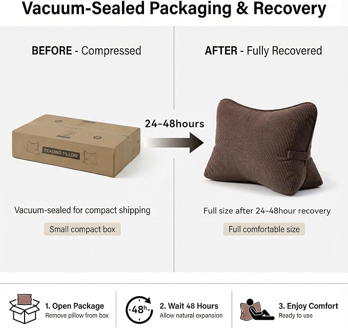 Pat. Pend. Corduroy Lumbar Support Pillow for Recliner, Sitting & Relaxing, Triangle Cushion for Sofa, Couch or Bed, Reading Pillow with Removable Washable Cover, Chocolate