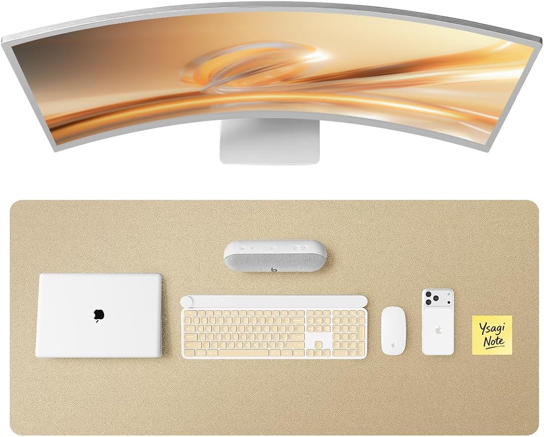 YSAGi Leather Desk Pad Protector, Office Desk Mat, Large Mouse Pad, Non-Slip PU Leather Desk Blotter, Laptop Desk Pad, Waterproof Desk Writing Pad for Office and Home (Gold,47" x 17")