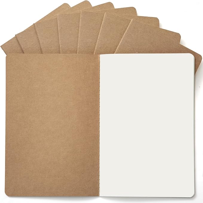 8 Pack Blank Kraft Notebooks A5, Unlined Journals, 80gsm FSC-Certified Paper, 60 Pages, 8.3x5.5 Inches, Softcover Sketch Writing Notebooks for School Office Artists Students