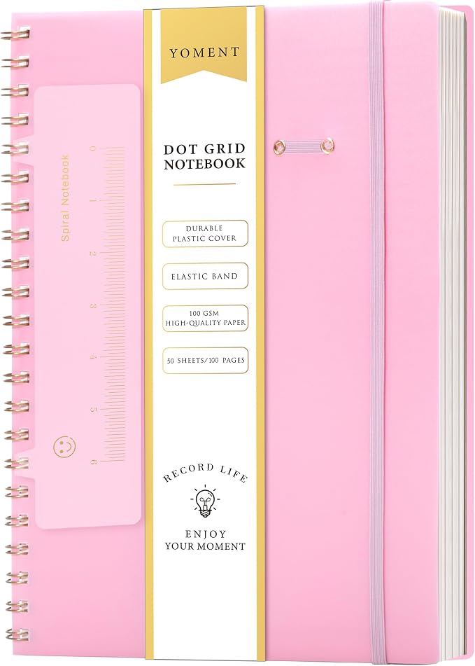 Yoment Bullet Dotted Journal Spiral Notebook 8.5 x 11 A4 Large Dot Grid Notebooks, 100 GSM Thick Dot Paper, Journaling Notebooks for Work School Sketching, A4 Pink