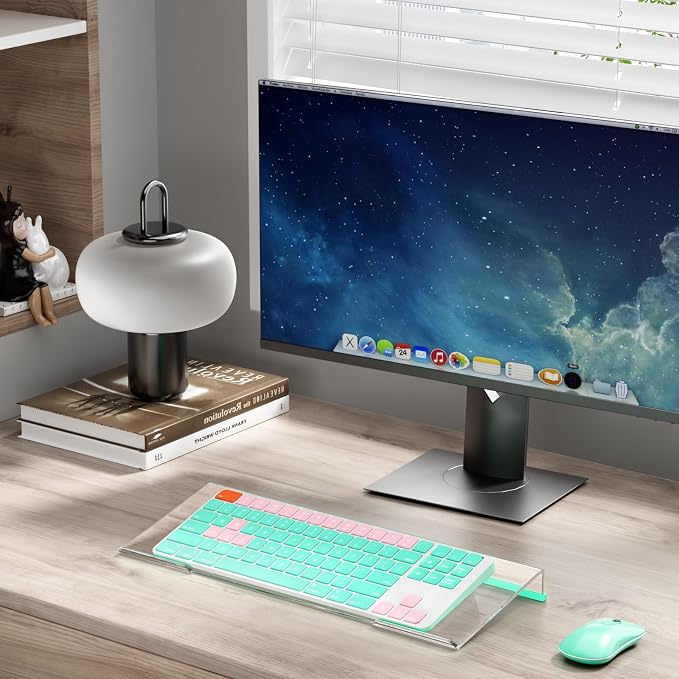 BEEGO Ergonomic Computer Keyboard Stand - Clear Acrylic Keyboard Riser Tilted Keyboard Holder Keyboard Tray with Teal Blue Non-Slip Strip for Easy Typing at Home School Office Desk Accessories