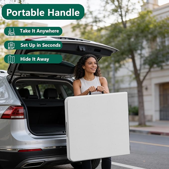 Folding Table 5FT Heavy Duty Plastic Table, Foldable&Portable, Fold-in-Half Utility Tables for Outdoor, Dining, Wedding, Events, Indoor, Picnic, Camping, Party,White