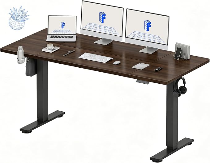 FLEXISPOT 71x32 Inch Electric Large Standing Desk for Home & Office, Spacious Splice Board Desk with Cable Management & Organizer, Cup Holder & Hook, Black Walnut