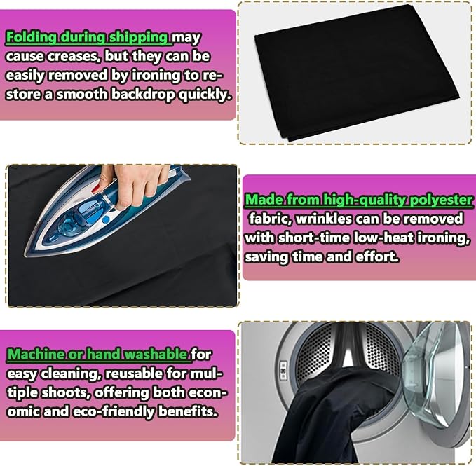 6x9 ft Black Background for Photography, Premium Black Wall Backdrop Curtains Polyester Birthday Party Decoracion Back Drop Content Creator Background Screen for Studio Video Photo Booth Photoshoot