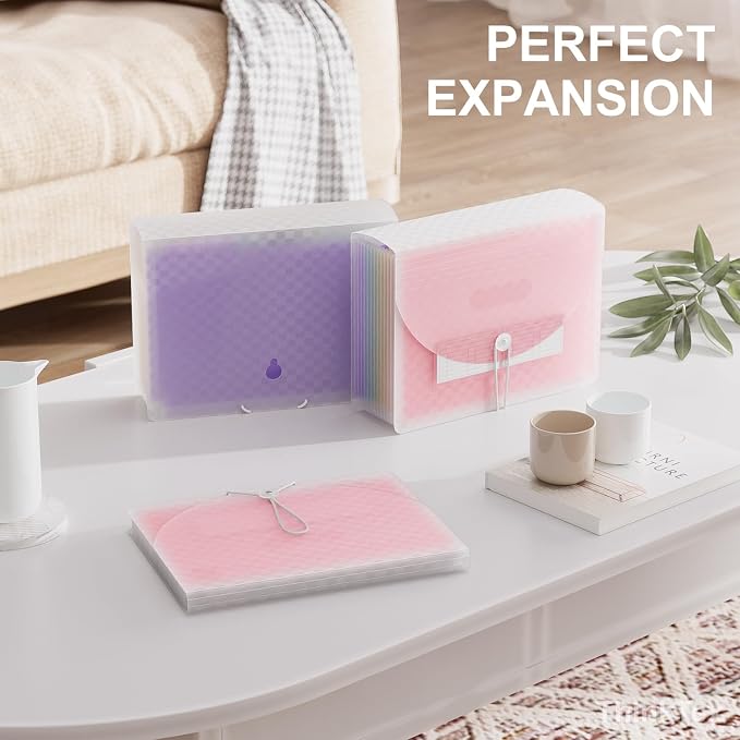 ThinkTex Accordion File Organizer, 12 - Pocket Expanding File Folders for Paper Receipts, Bills & Taxes Organizer, Letter/A4 Size Document Holder for School, Office, Home with Colorful tabs- Pink