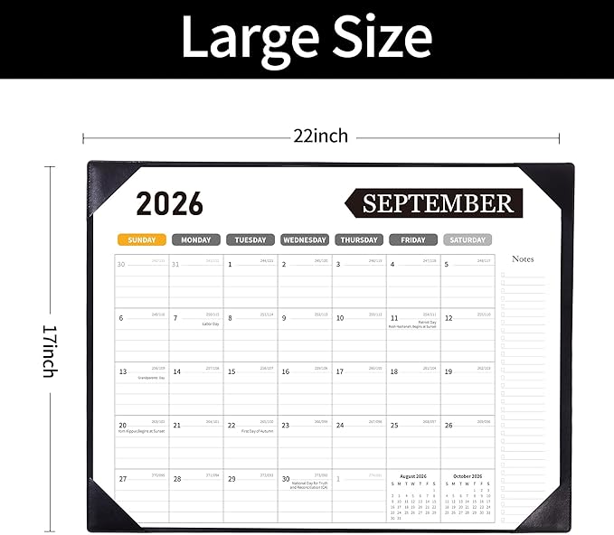 Large Desk Calendar 2026-2027, 22x17 Inch PU Leather Desk Pad Calendar, 18 Months (Jul 2026 - Dec 2027), Big Desktop Blotter for Office, Home & Classroom