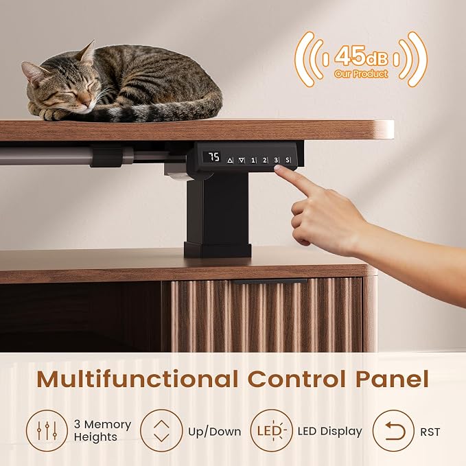 SEDETA L Shaped Electric Standing Desk, 69" x 55"Height Adjustable Office Executive Desk with 4 Drawers and Storage Shelves, Fluted Sit Stand Computer Desk with Power Outlet for Home Office
