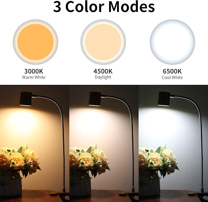Dott Arts Desk Lamp,USB Clip On Light with 3 Color Modes,LED 10 Levels Brightness Reading Lamp, 360° Gooseneck Book Light,Eye-Care Reading Light for Home Office,Headboards Gold, DA-3.5W-01