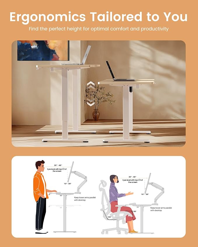 ErGear Height Adjustable Electric Standing Desk, 44 x 24 Inches Sit Stand up Desk, Memory Computer Home Office Desk, Natural