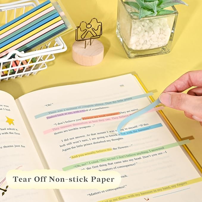Temiary 1840 Sheets Transparent Highlighter Tape Removable, Highlighting Strips Page Markers Index Tabs, Aesthetic Sticky Notes for Office School Supplies (Long & Short Highlighter Tape)