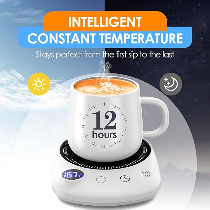 Coffee Mug Warmer - Fastest Heating & Highest Temperature, Coffee Cup Warmer for Desk Auto Shut Off, 4 Temp Settings & 1-12H Timer, Smart Electric Beverage Warmer for Coffee, Tea (White)