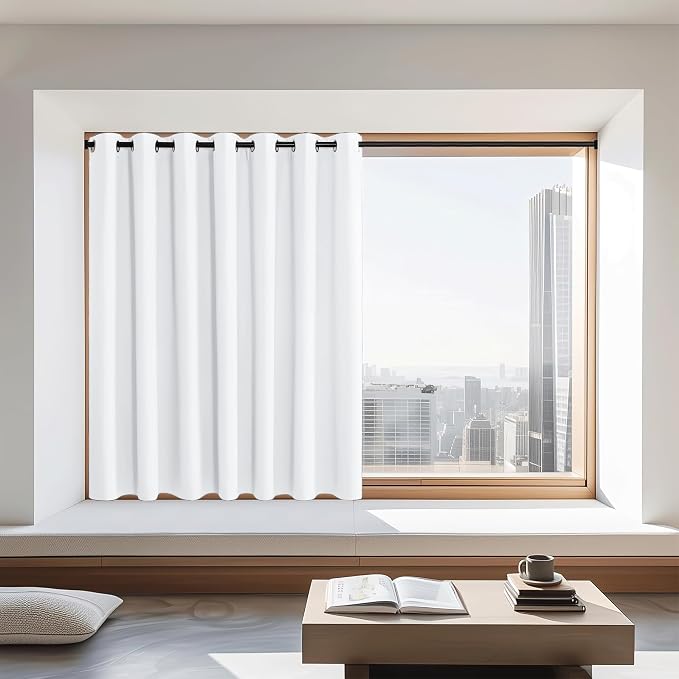 NICETOWN White Blackout Curtains 72 inches Long, Grommet Privacy Window Treatment Thermal Insulated Room Darkening Sliding Glass Door Drape for Bedroom Living Room, 1 Panel, W100 x L72