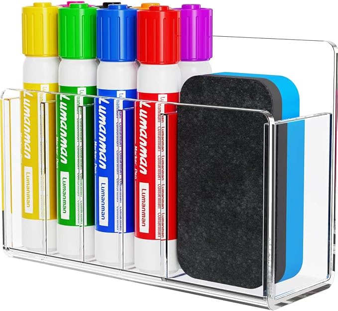 Magnetic Dry Erase Marker Holder for Whiteboard, Adhesive Marker Organizer for Refrigerator, Acrylic Pen Holder for Locker Accessories, Locker Organizer for Work, Pencil Cup for Desk, Clear