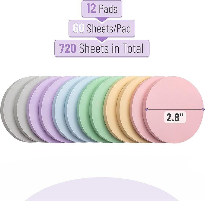 Mr. Pen- Round Sticky Notes, 12 Pads, 720 Sheets, Morandi Color, 2.8" x 2.8" Colorful Sticky Notes Bulk, Stocky Notes for Bible Journaling