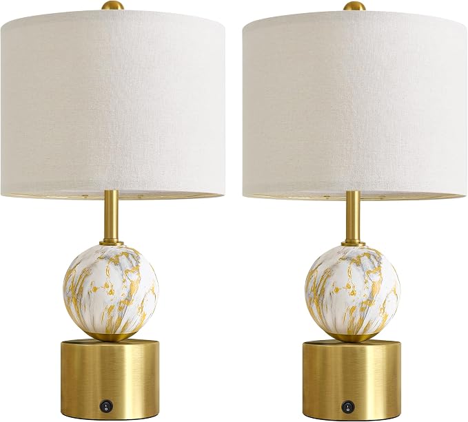 Oneach 20.5" Small Bedside Table Lamps for Bedroom Nightstands, Gold Glass Modern Table Lamps Set of 2 with USB A+C Charging Port, Night Light, Luxury Lamps for Living Room End Table(Bulbs Included)