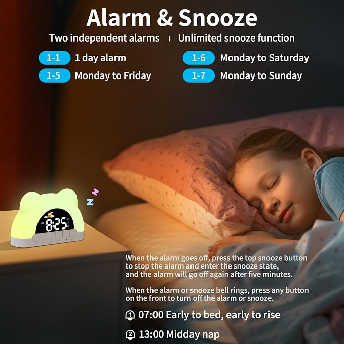 Wake Up Night Light Alarm Clock, Colorful LED Desk Clock, Gift for Kids
