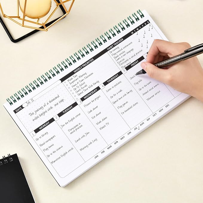 Weekly Planner 2026-2027 - 11.2" x 6.3", Dark Green Spiral Bound, Thick Paper for Smooth Writing, Portable Size for Students, Teachers & Office Workers, 55 Weeks