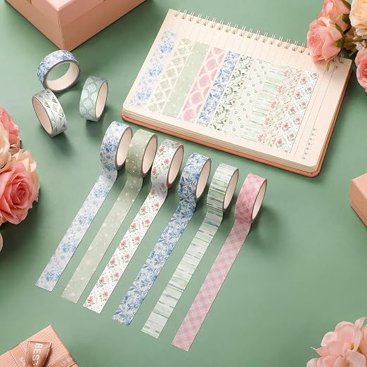 Gueevin 24 Rolls Watercolor Floral Washi Tape Set 15 mm Seasonal Flower Decorative Washi Tape for Craft Arts DIY Scrapbook Journaling Supplies Gift Wrapping(Garden)