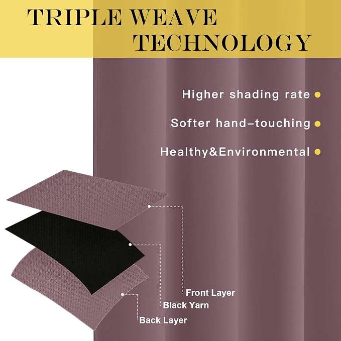 NICETOWN Blackout Curtain Panels for Bedroom - Grommet Room Darkening Noise Reducing Thermal Insulated Solid Privacy Window Treatments for Living Room (1 Panel, W66 x L72, Dry Rose)