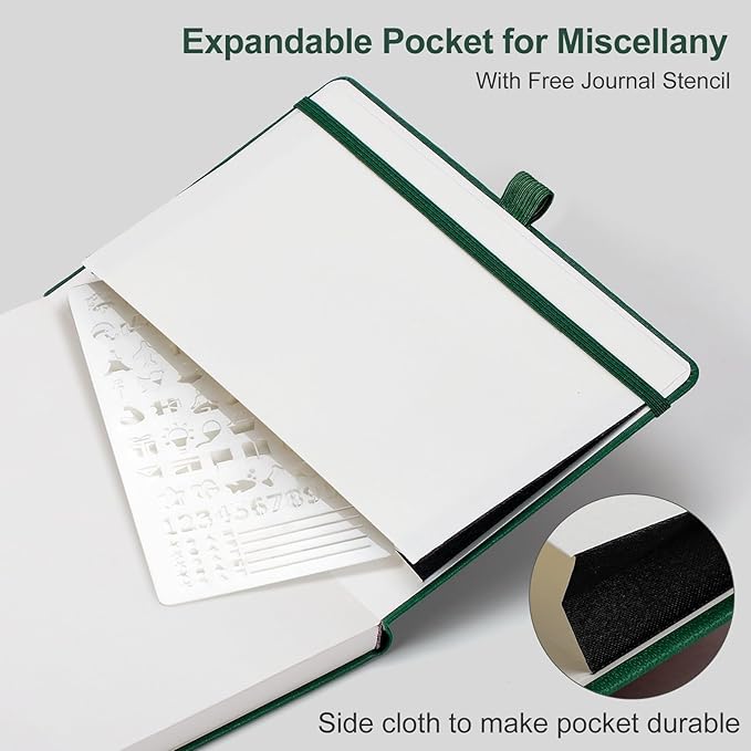 AHGXG Dotted Journal Notebook, 160 Numbered Pages, A5 Medium Size (5.7'' x 8.3''), 120 GSM Thick Paper, Leather Hardcover, for Journaling, Planning, Tracking (Dark Green)