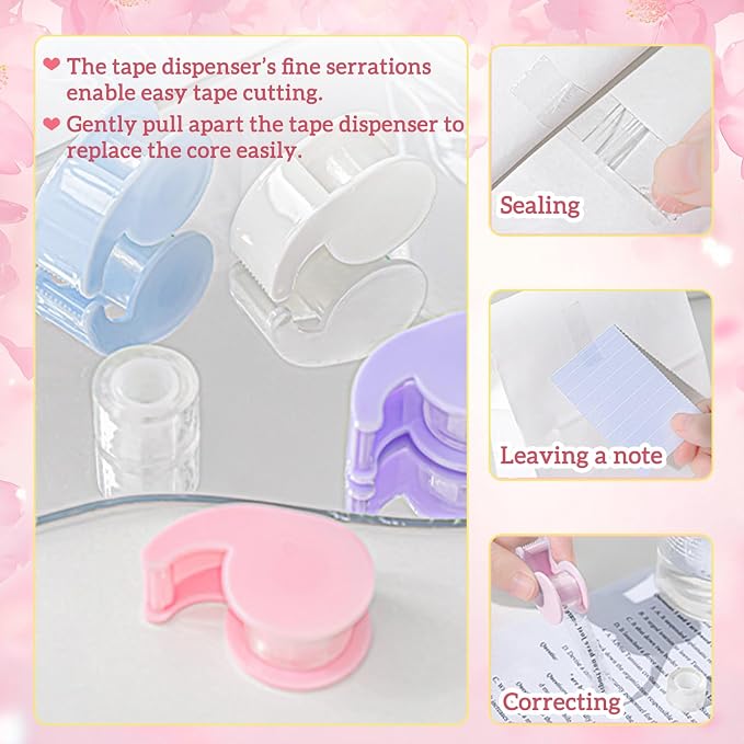 Christmas Gifts 7pcs Mini Stationary Kit with Compact Scissors Hole Punch Portable Stapler Mini School Supplies Kit Pink Stapler and Tape Dispenser Set for Students (Pink)