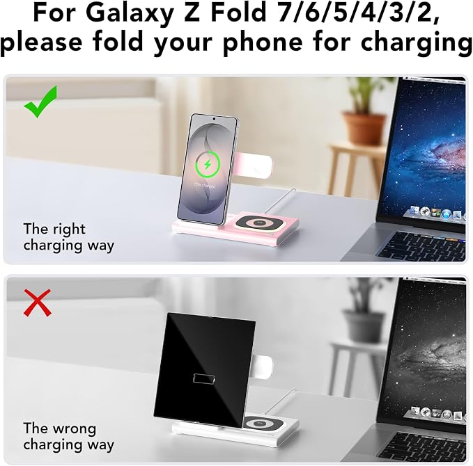 Wireless Charger for Samsung Charger (Foldable & Nightlight),3 in 1 Charging Station for Samsung S26 Ultra/S25/S24/S23/S22/Note20 Z Fold Flip7, Travel Charger for Galaxy Watch 8/7/6/5/4/3/Galaxy Buds4
