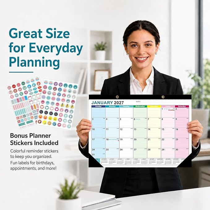 Desk Calendar 2026-2027 - Ougesi 19 Month Desk Top Calendar June 2026 - Dec 2027,17x12 Academic Desk Calendar with Thick Paper, Large Blocks for Home & Office (Colorful)