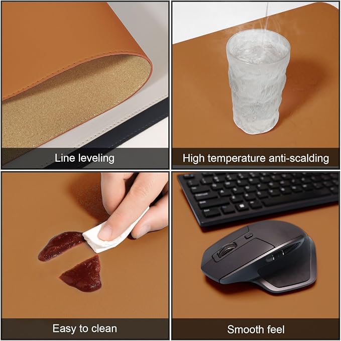 DAWNTREES Dual Sided Desk Mat,Leather Desk Pad,Brown Cork Desk Mat Protector,with PU Leather Valet Tray Organizer,Large Mouse Pad,Desk Writing Pad for Office and Home(31.5"x15.8")