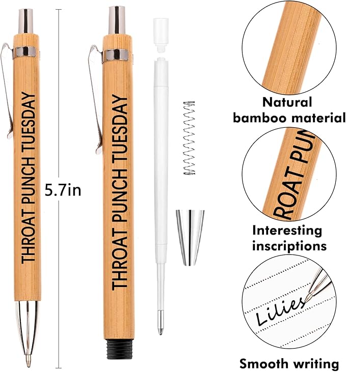 7Pcs Funny Work Pens for Adults Funny Sarcastic Gifts Funny Bamboo Pens Swear Word Daily Pen Set Seven Days of The Week Pen The Office Gifts for Women Men Coworkers Fun Desk Accessories