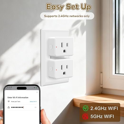 NineLeaf Wireless Motion Sensor WiFi Slim Outlet 260FT Remote Smart Switch | Adjustable Sensing Mode, App Control, WIFI Auto Control Lights Fan Appliances, No Wiring,Garage,1Sensor 4Plugs