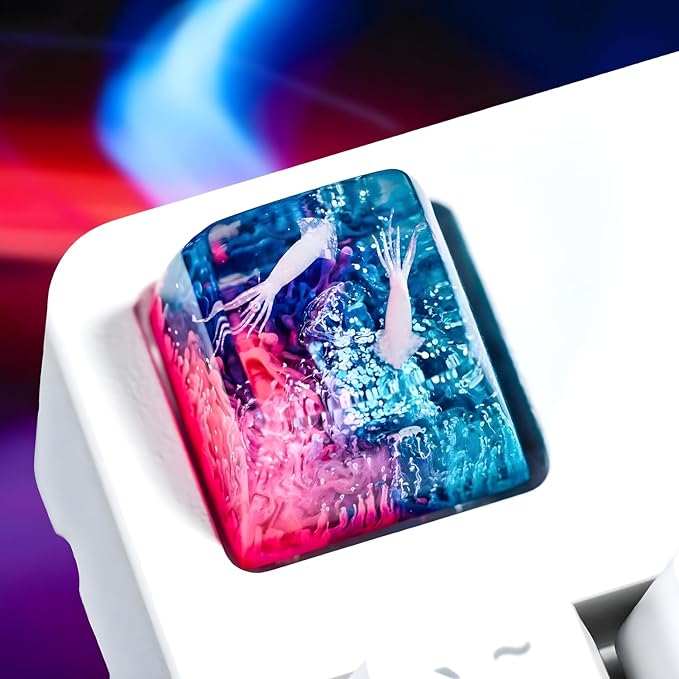 Squid Artisan Keycap Pink Blue Coral Reef - 1U ESC, R1 SA Profile Custom Handmade Resin Cherry MX Switch Key Cap Mechanical Keyboard, Cool Tech Gifts for Men, Dad, Father, Gamer, Sea Lover