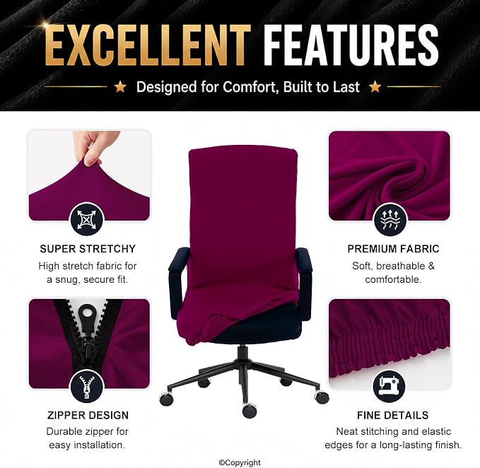 DIVA EN CAMINO DEC Stretchable Office Chair Cover with Durable Zipper, Soft Slipcover for Computer Chair