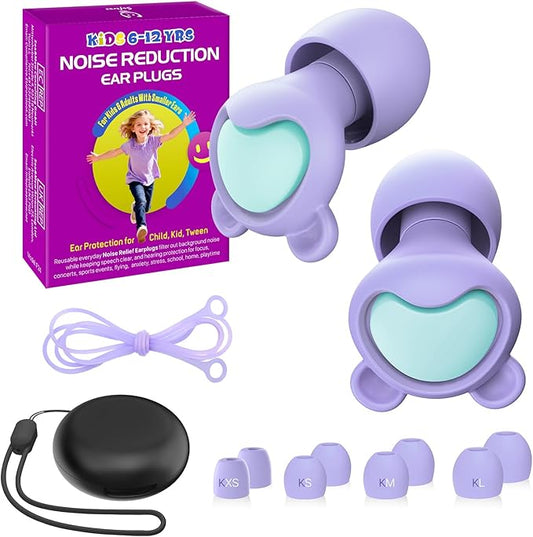 Kids Noise Reduction Ear Plugs(6+yrs) – Reusable Child Ear Protection for Sensitive Ears, Comfortable Earplugs for School, Travel, Focus, Concert, Sleep & Loud Events – 4 Sizes Ear Tips in XS-L, 26dB
