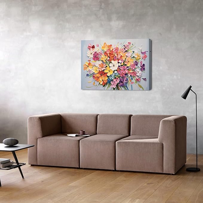Colorful Wildflower Wall Decor Orange Daisy Flower Canvas Wall Art for Girl Women Bedroom Nature Floral Bouquet Painting Prints Picture Farmhouse Spring Botanical Artwork Kitchen Decoration 24x36"