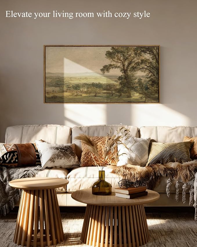 InSimSea Extra Large Framed Vintage Wall Art, Living Room Country Farmhouse Decor, Rustic Countryside Landscape Canvas Prints, Retro Scenery Long Picture for Bedroom Above of Bed, 20x40inch