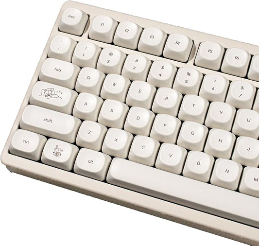 MOA Profile Cute Bear Keycaps, 124keys PBT Keycaps Set, Minimalist White Keyboard Key Caps, Custom Dye Sublimation Keycap for 61/64/68/84/87/100/104/108 Cherry MX Mechanical Keyboards(124 Keys)
