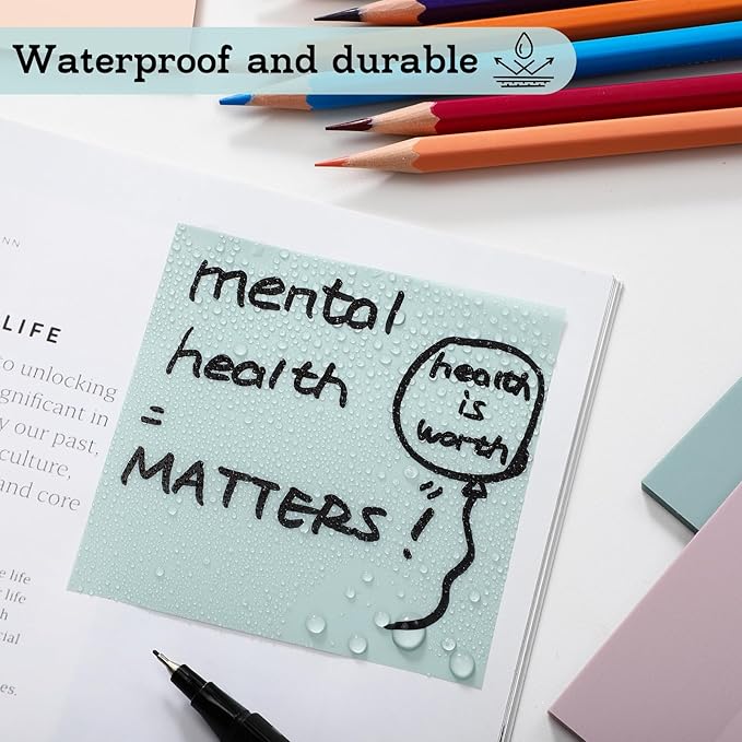 [1000 Sheets] Clear Sticky Notes, 3x3 inch Pastel Color Waterproof Sticky Notes in 7 Vintage Colors for School and Office Supplies, Bible Tabs