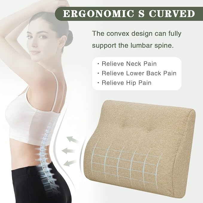 baibu Lumbar Support Pillow for Recliner, Large Memory Foam Dual-Layer Patent Design Back Support Cushion for Sofa & Gaming Chair, Ergonomic Lumbar Pillow with Machine Washable Cover, Beige