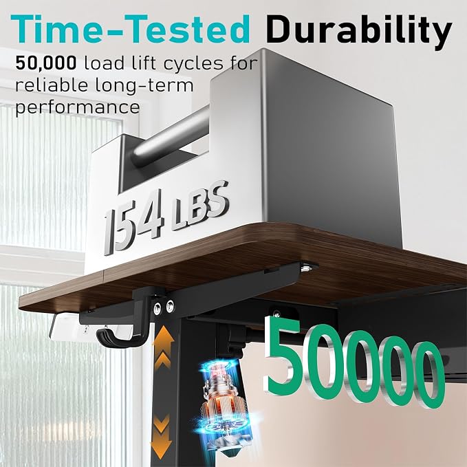 35" Electric Standing Desk, Small Sit Stand up Desk, Dark Walnut | Height Adjustable Computer Desk for Home Office, Compact Work & Gaming Desk with Cable Management and Stable Steel Frame