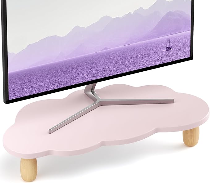 AFOOYO Monitor Stand Riser,Cloud Shape Wood Computer Monitor Stand, 16.5IN Monitor Stand Riser, Multi-Purpose Desktop Organizer Riser for Computer,Laptop,Printer,TV,Purple