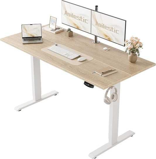 Agilestic Electric Standing Desk, 55 x 24 Inches Height Adjustable Desk, Sit Stand up for Work Office Home, Ergonomic Rising Computer Table with Memory Preset, Maple