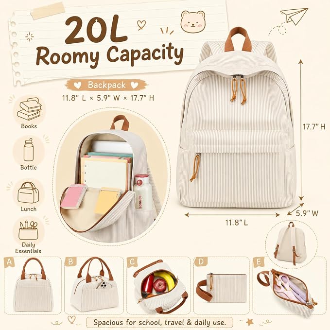 BTOOP School Backpacks for Teen Girls Bookbags Lightweight Kids Backpack School Bags Set with Lunch Box Pencil Case
