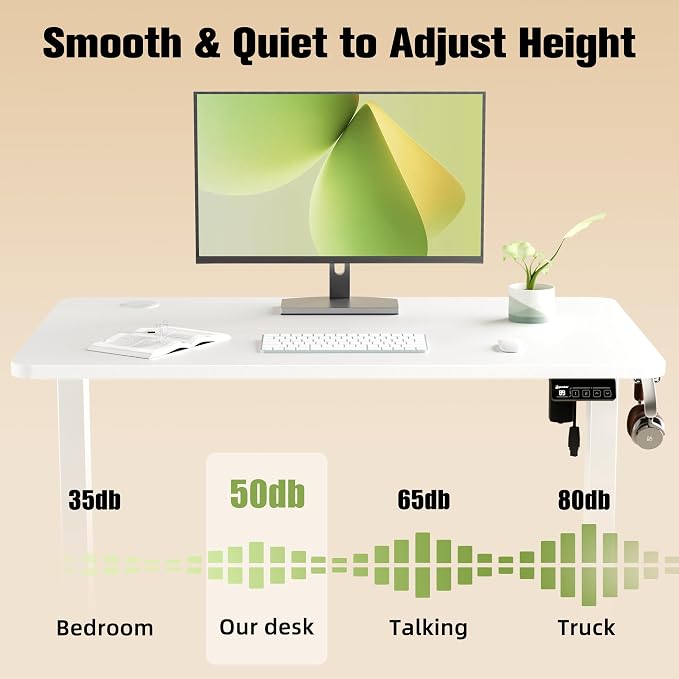 ERGOMAKER 40"x24" Standing Desk, Height Adjustable Sit-Stand Office, White | Electric Adjustable Standing Desk, Sit to Stand Computer Office Desk with Splice Board, Memory Preset, Lifts 28.7''-46.5"