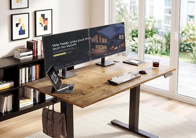 YDN Electric Standing Desk, 40x24 Inch, Rustic Brown | 3 Memory Presets, Cable Management, Adjustable Height, Sit Stand, Computer Workstation, Home Office