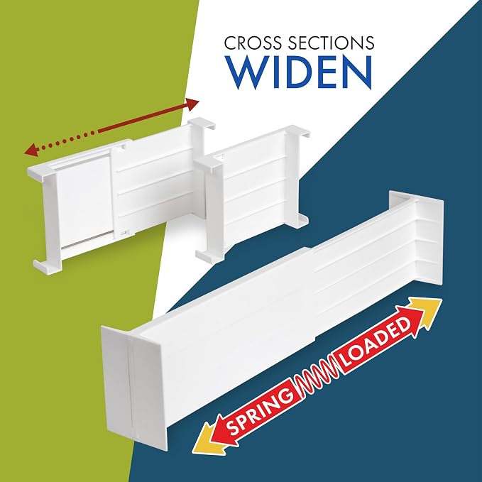 Dial Industries Dresser Drawer Dividers, 4 Pk + 3 Cross Dividers, 4.5" Deep | Slides apart to fit drawers of any length, Extra pieces create small sections, Great for socks, underwear and accessories
