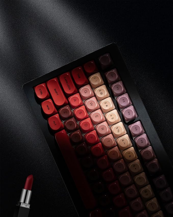 PBT Keycaps, Glossy Red Lipstick Jelly Keycaps MOA Profile, 128 Keys Elegant Cute Custom Key caps for 61/68/84/87/98/100 Cherry Gateron MX Mechanical Keyboards, No Tear & Never Fades
