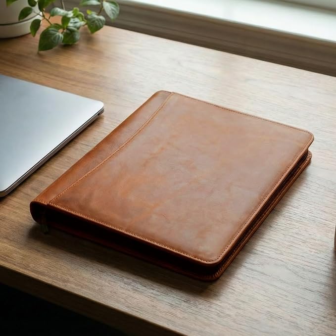 LEATHER VILLAGE Leather Portfolio Organizer - Professional Business Padfolio for Men & Women - Stylish Document Card Holder, Folio for A4/Letter Size Writing Legal Pad, Tan