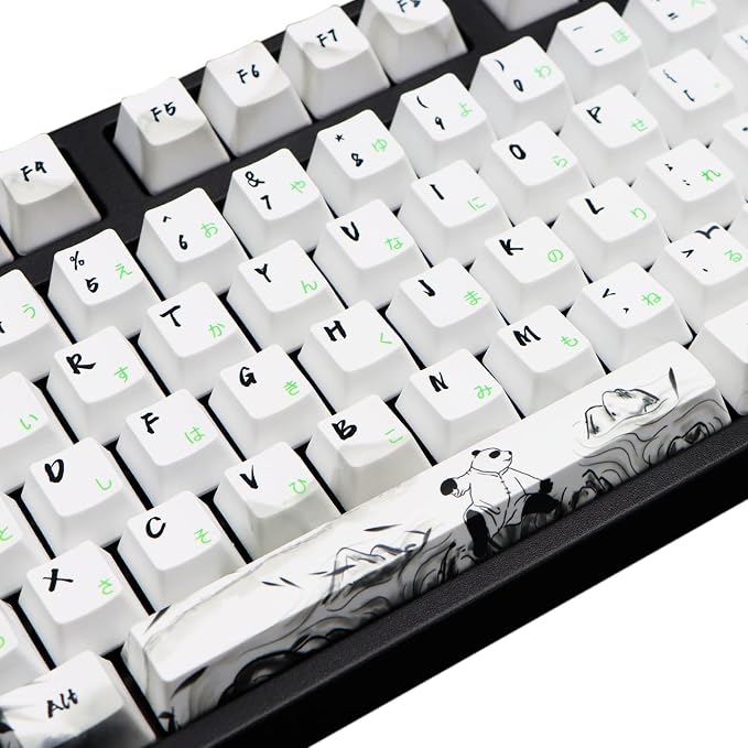 MOLGRIA Keycaps 110 Set Ink Panda for Full Sized Keyboard, Custom PBT OEM Profile Key Caps with Japanese Font for Cherry MX Khail Switches 60 Percent Gaming Keyboard