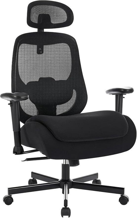 Office Chair with Ergonomic Lumbar Support and Mesh Back for Home Office, Desk Chair with Wide Seat and Adjustable Arms for Computer Desk, Computer Chair with Rocking Backrest and Wheels for Work