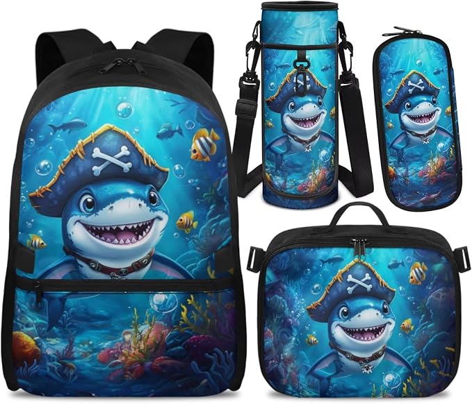 Doojoayie Shark Backpack for Girls 10-12 Cute Animals Kids Backpacks for Girls with Lunch Box 17 inch Back to School Bags Trendy & Large Capacity Bookbag for School kids